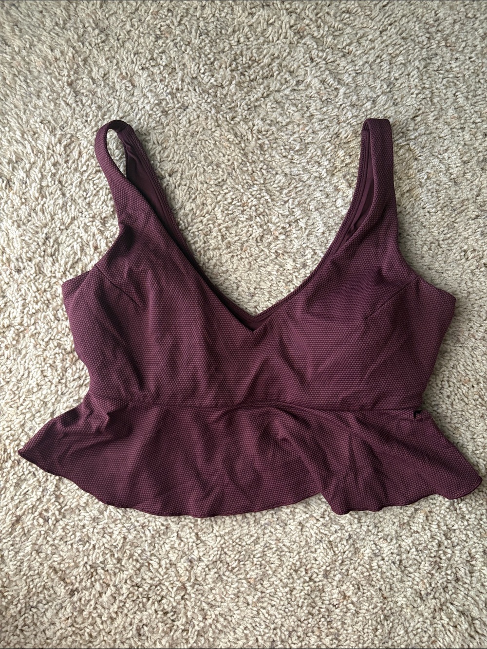 SPANX Burgundy Textured V-Neck Peplum Swim Crop Top